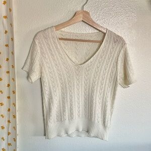 Ivory Heart Pointelle Short Sleeve Sweater Top
